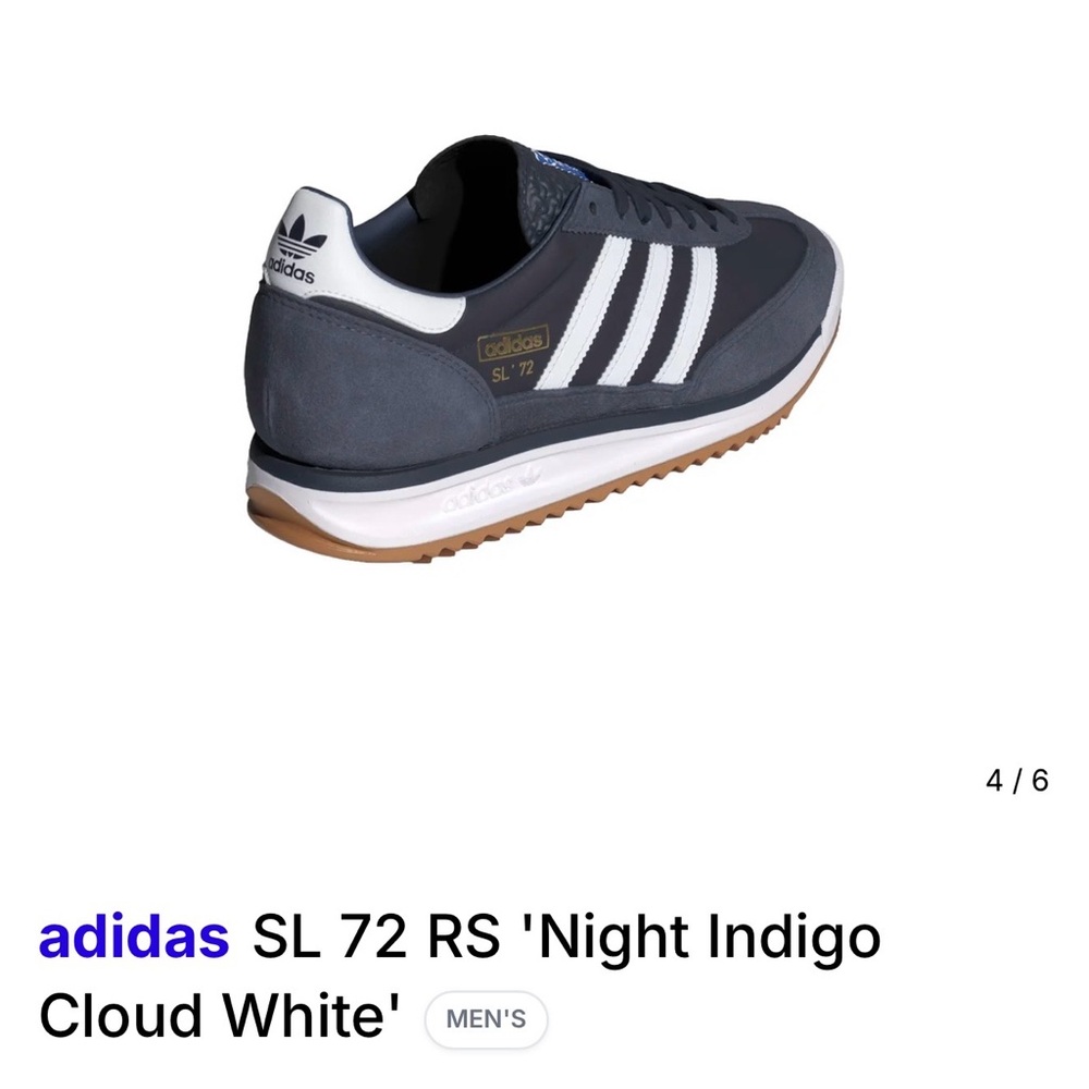 adidas SL 72 RS Men's Shoes - Night Indigo and Cloud White - Picture 4 of 7